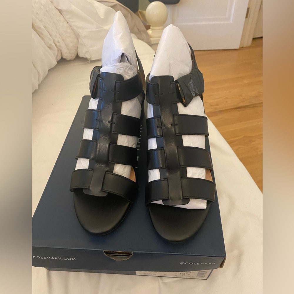NWOT Cole hasn’t brand black sandals with chunky heels. Size 10.5